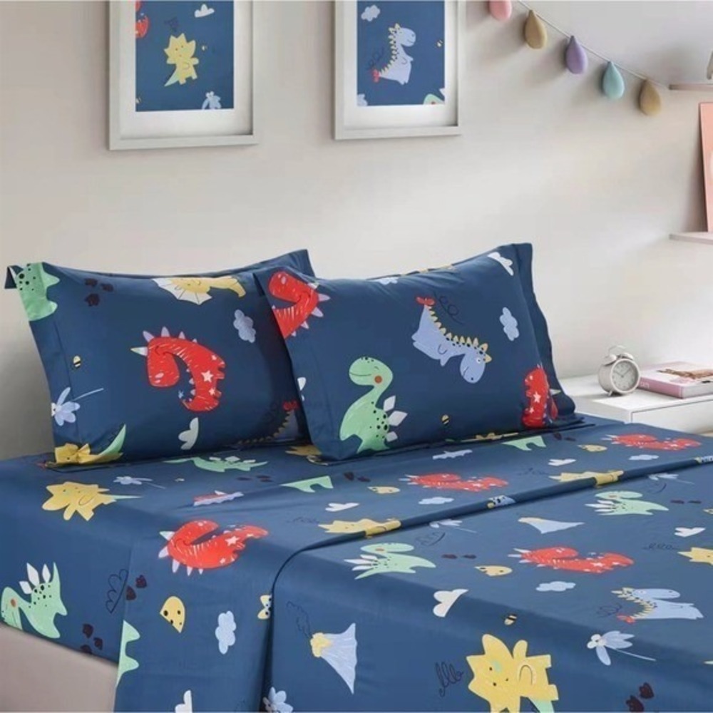 Markutas Fun Dino Dinosaur 100% Cotton Queen Sheet Set Pillow Case Kids Fun Cute